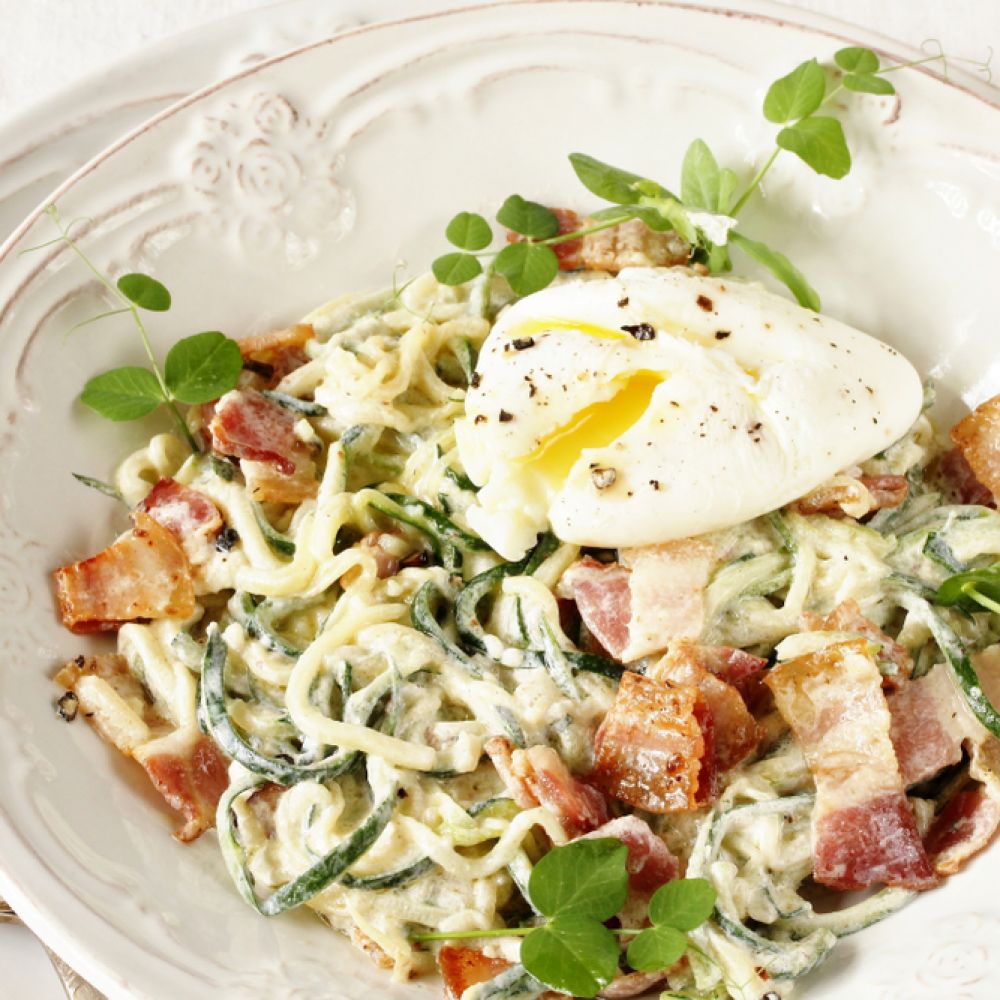 Courgette Noodles with Bacon and Egg