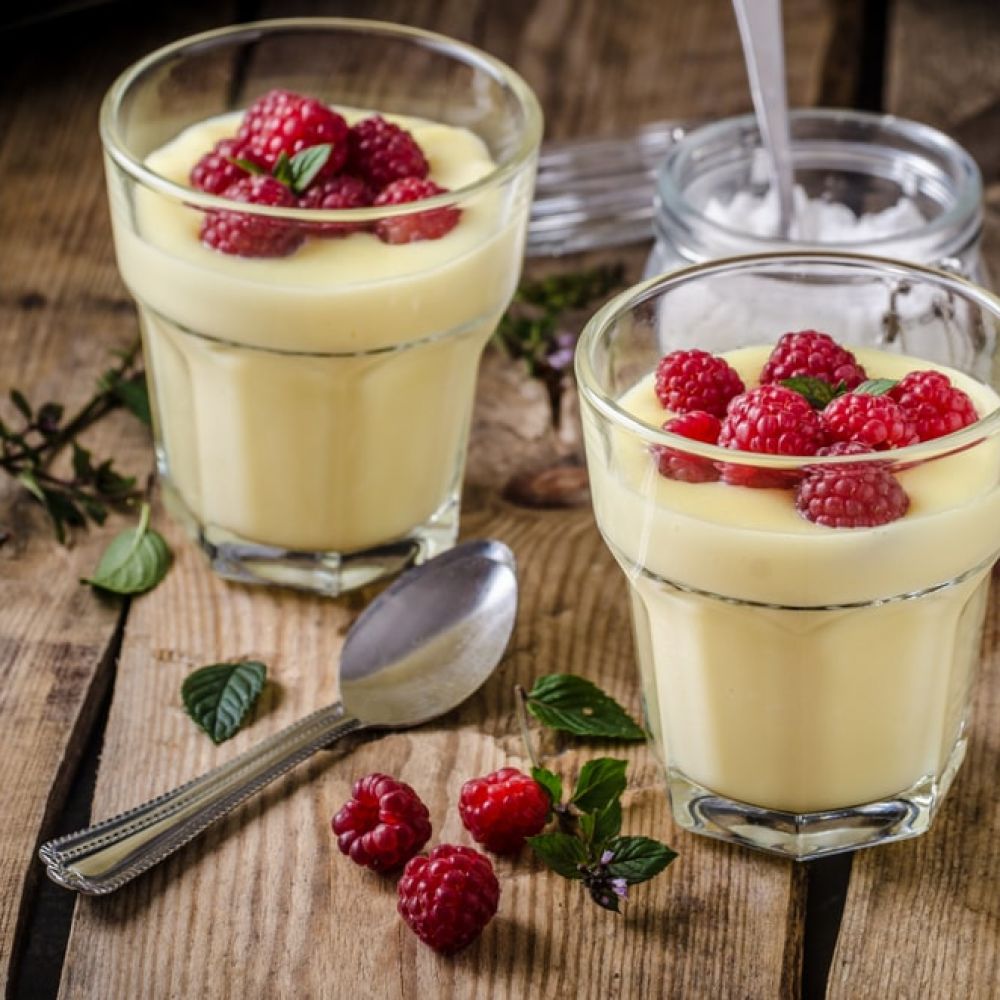 Vanilla Custard with Raspberries