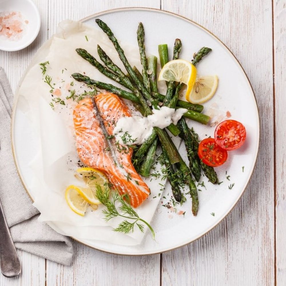 Salmon with Vegetables and Mustard Mayonnaise