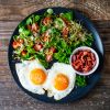 Fried Eggs with Bacon and Salad