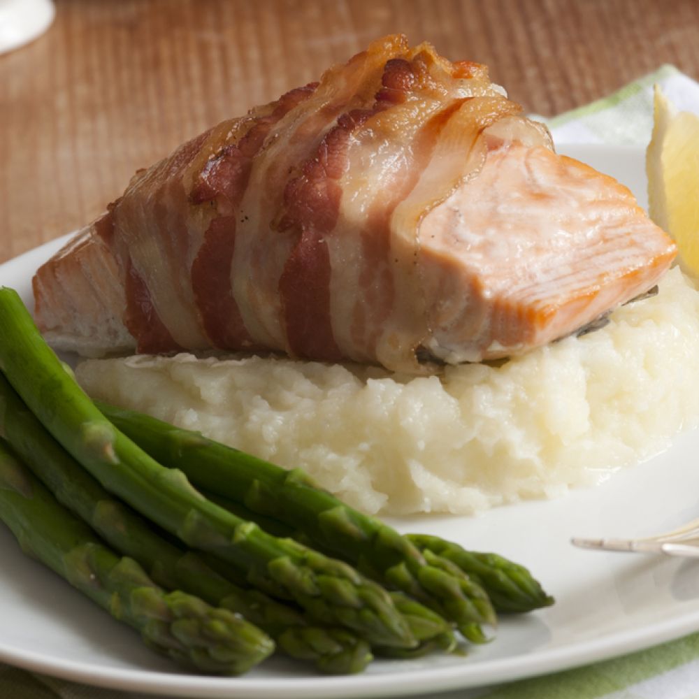 Bacon-Wrapped Salmon with Asparagus