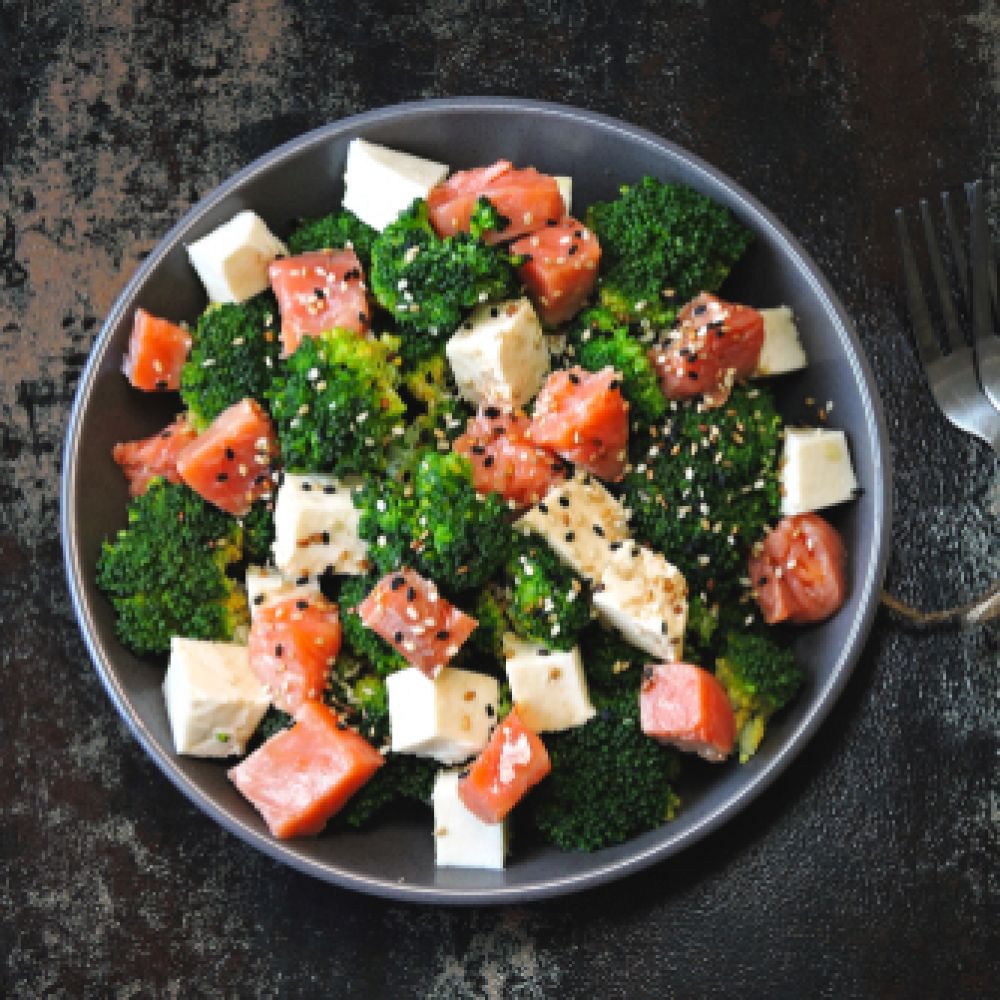 Broccoli and Salmon Bowl with Feta