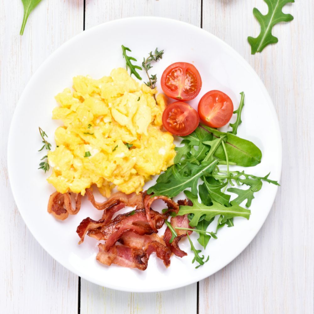 Scrambled Eggs with Bacon and Vegetables