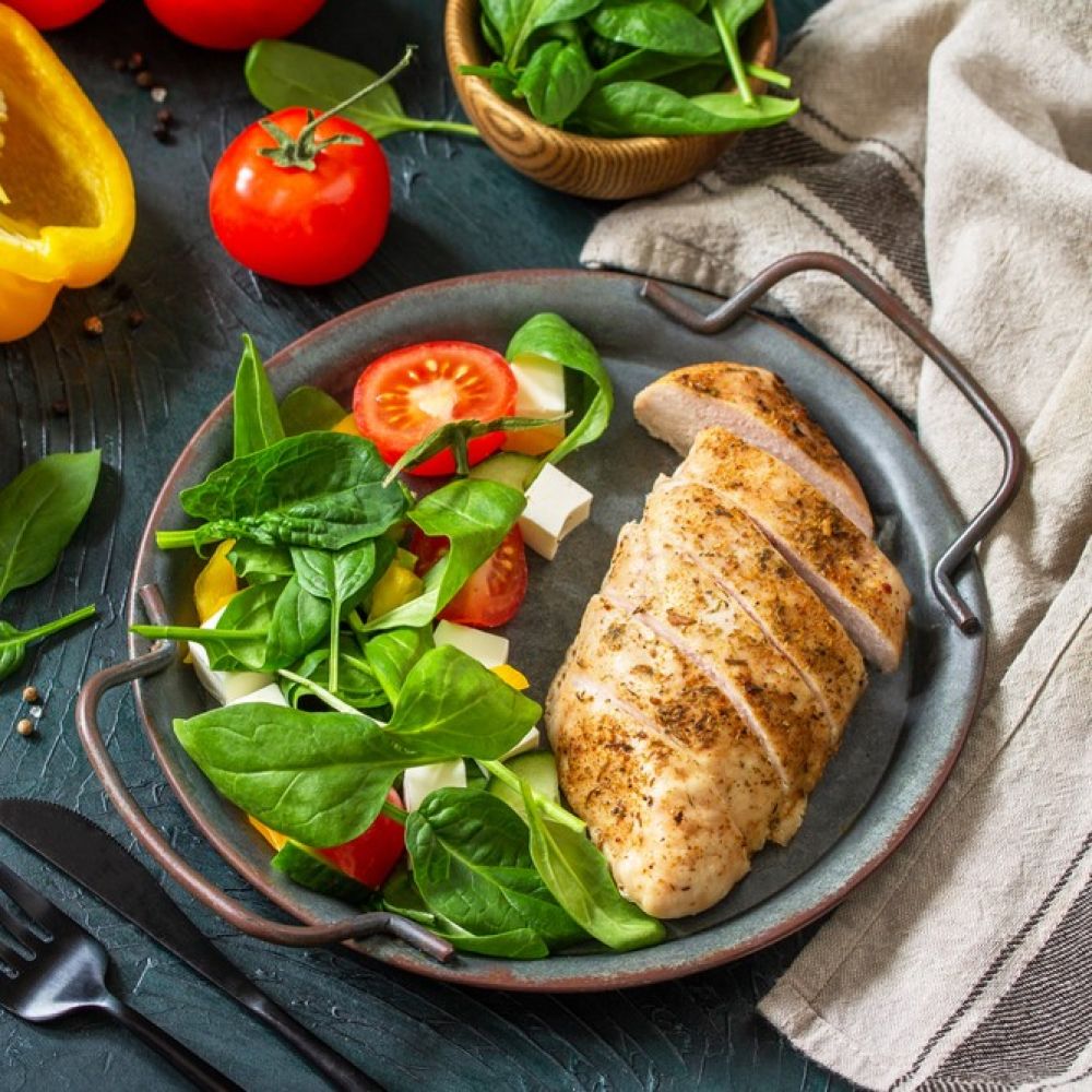 Fried Chicken with Salad and Feta