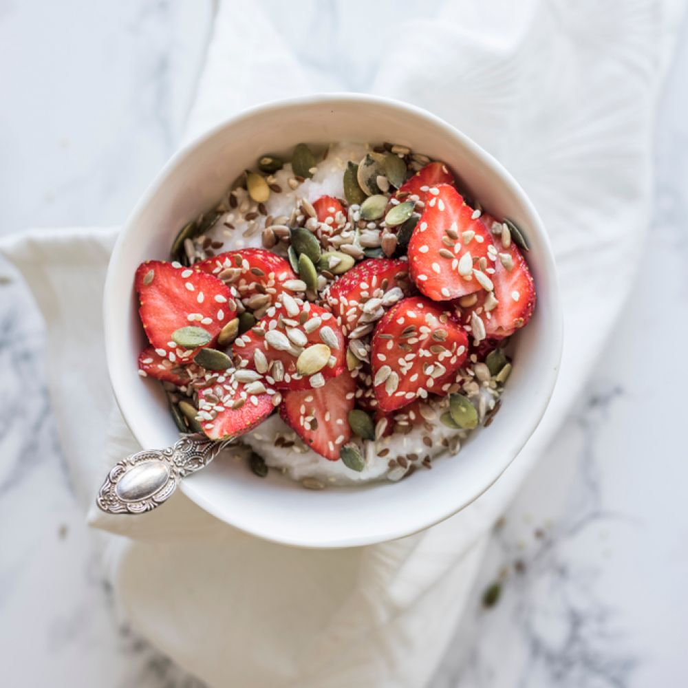 Yogurt with Seeds and Strawberries