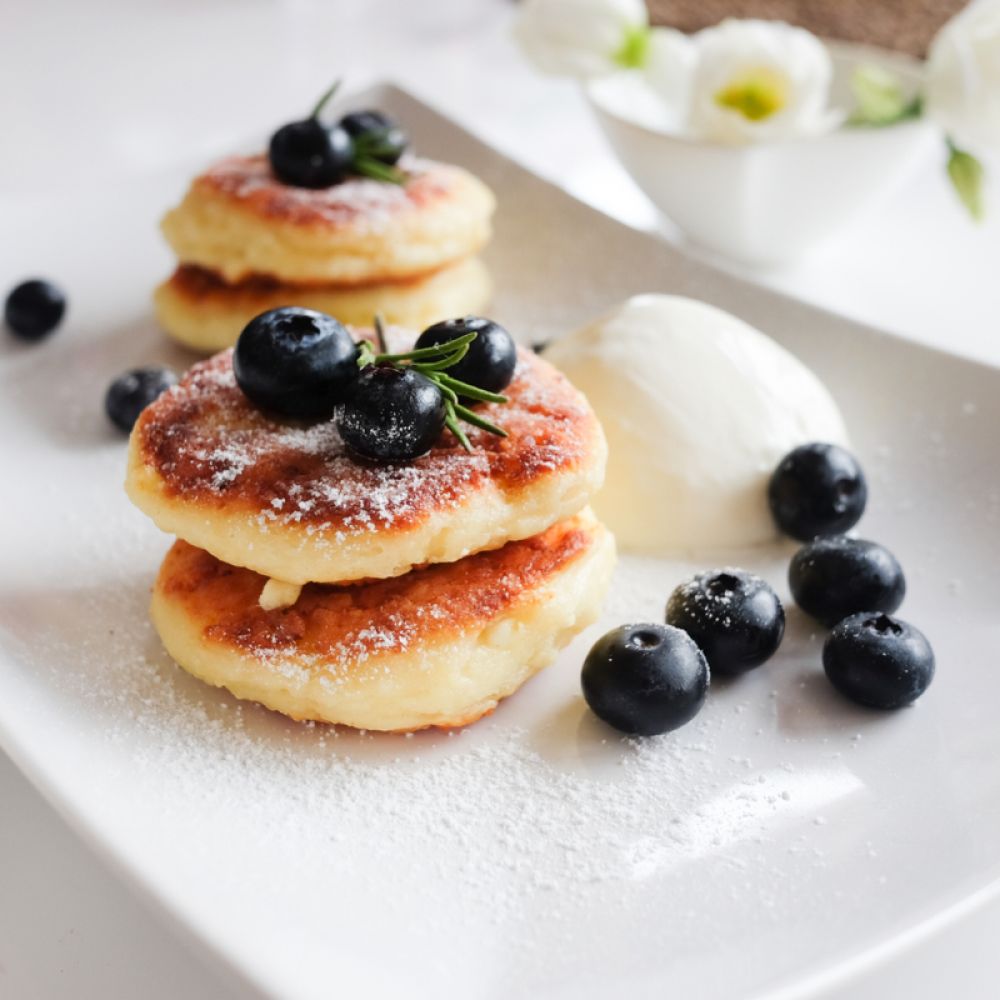 Pancakes with Cream and Blueberries